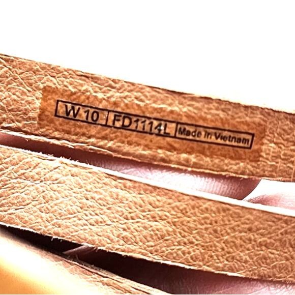 UGG Mattie Straw Accented Tan Leather Slip On Wedge Heeled Sandals Size 10 - Picture 8 of 9